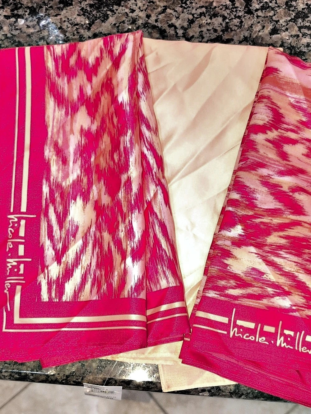 Nicole Miller Abstract Print Scarf in Pink & Cream NWOT